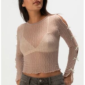 Elegant Sheer Lace Blouse - Pink